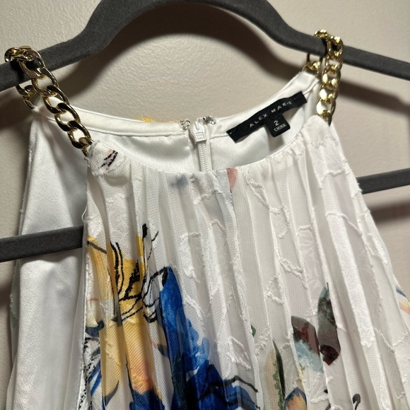 Alex Marie NWT Floral Halter Dress Semi Sheer, Chain Detail High Low Chiffon 2 - Picture 5 of 16